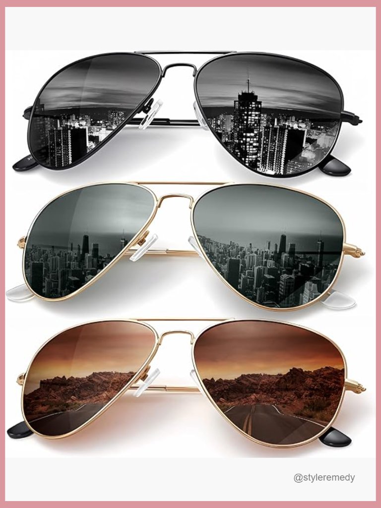 Polarized Aviator Sunglasses With Uv Protection, 3-Pack